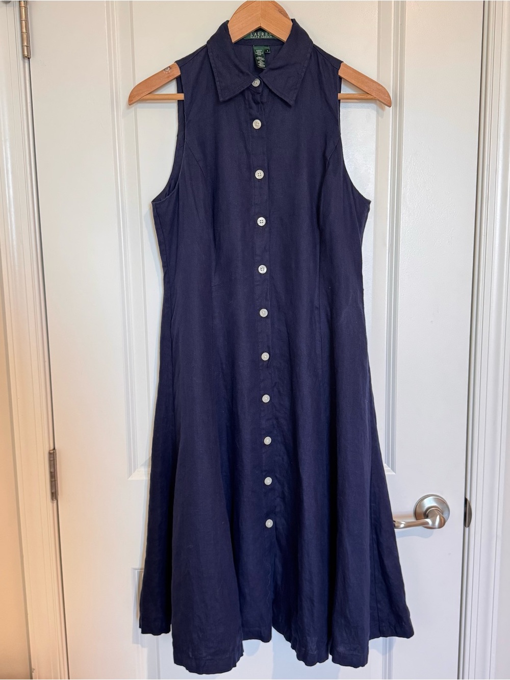 Lauren Ralph Lauren women's Navy Blue 100% Linen Shirt Dress Sleeveless Sz 6